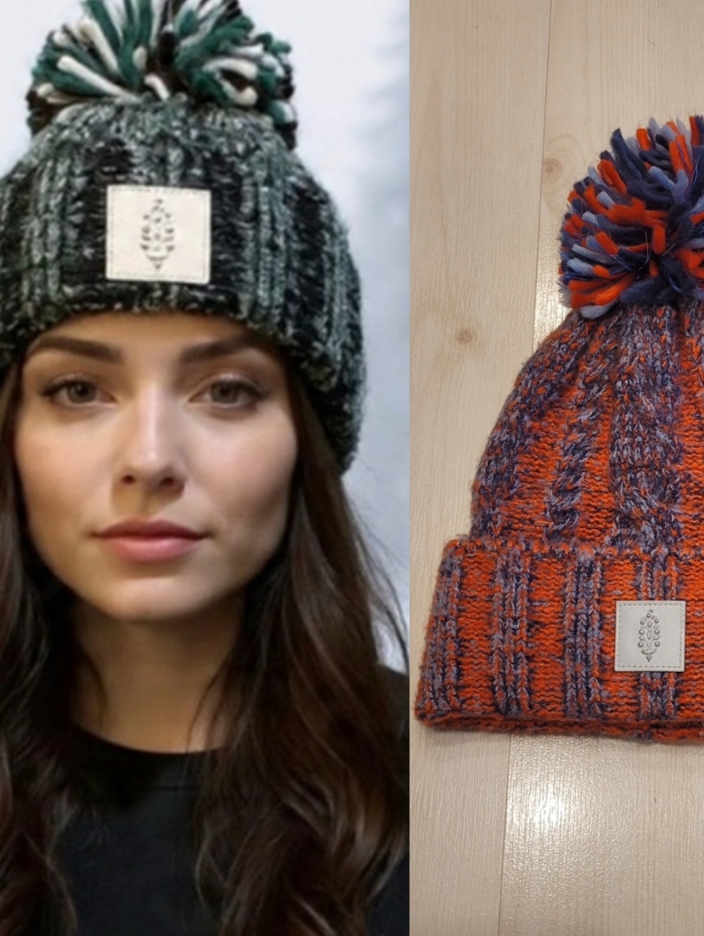 NEW Free People FP Movement Pom Party Reflective Beanie Red Blue Combo Knit